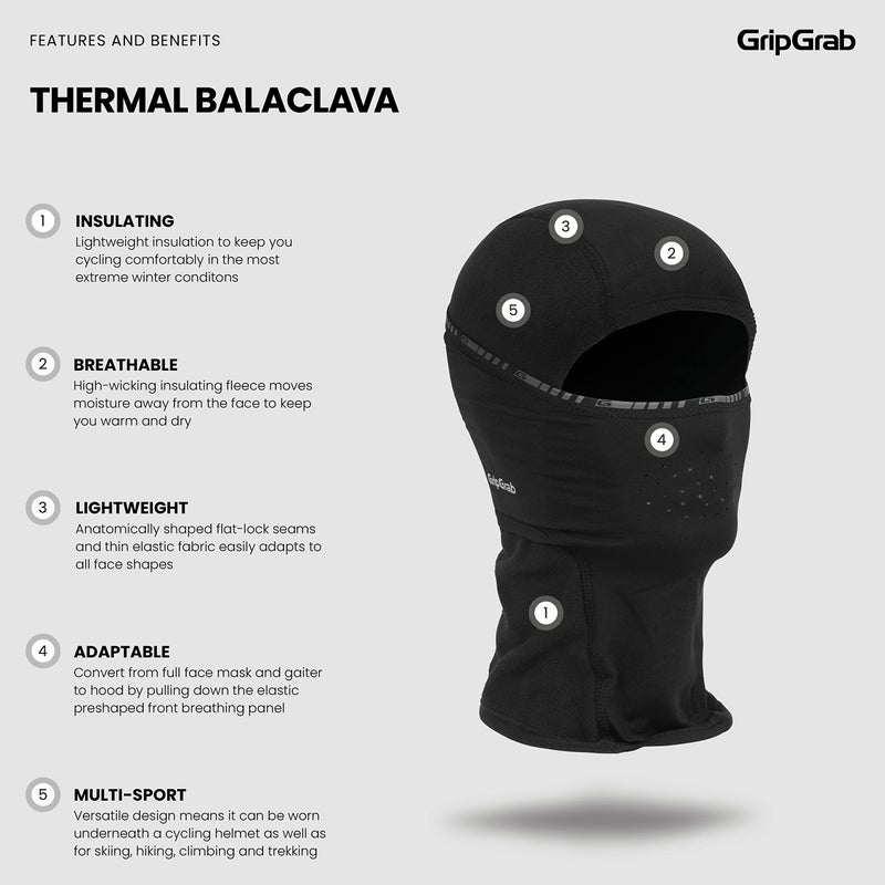 GripGrab Thermal Winter Cycling Balaclava Cold Weather Under Helmet Biking Face Mask Winter Full Face Bike Snood Black - Image 2